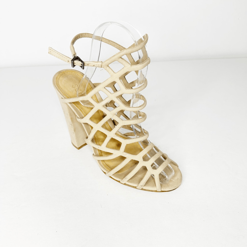 Schutz Jaden Caged Sandals Women's Block Heel Goat Taupe Leather Size US 7 - Picture 8 of 11
